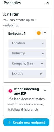 Expandi ICP filter settings showing targeting options like location, industry, company size, and job title