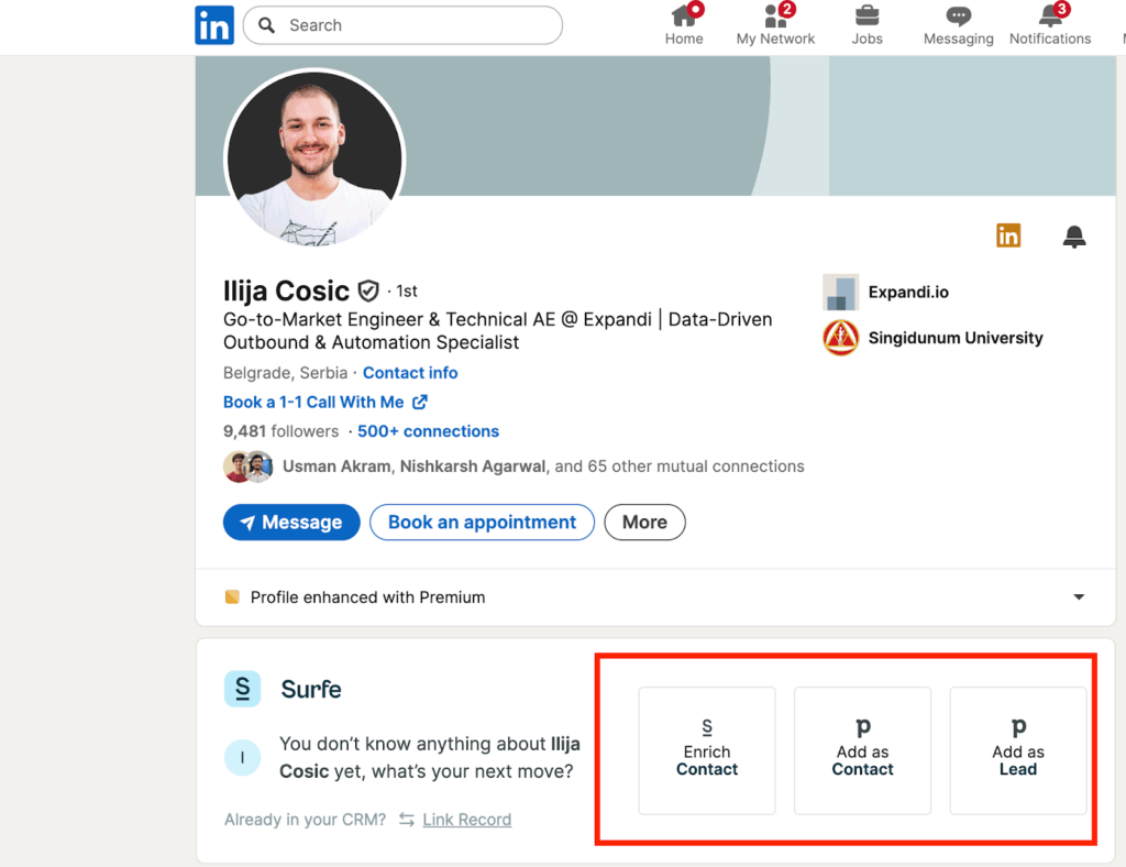 Authorizing personal details on Pipedrive for Surfe