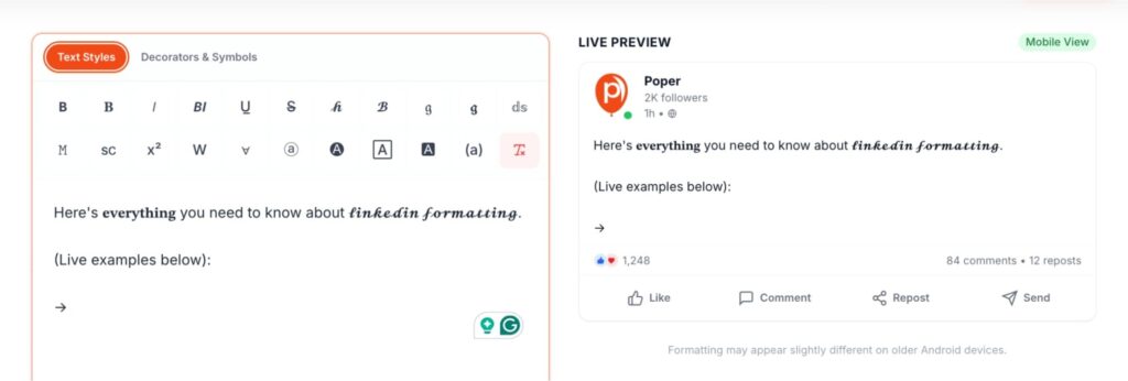 popper-linkedin-formatting