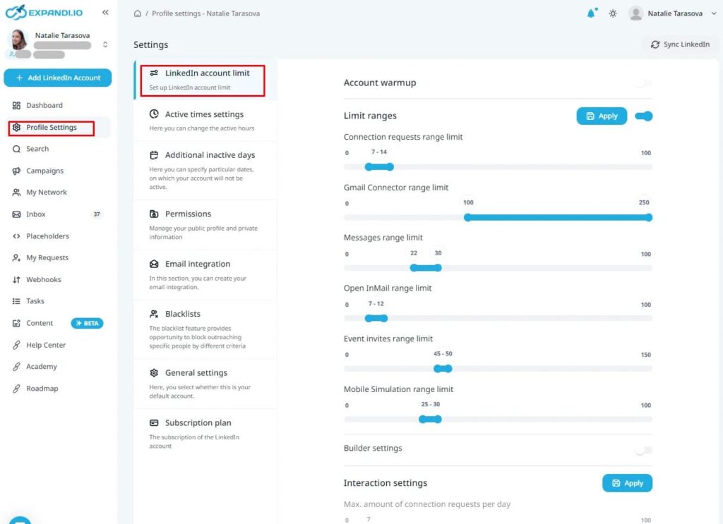 Expandi settings for better deliverability