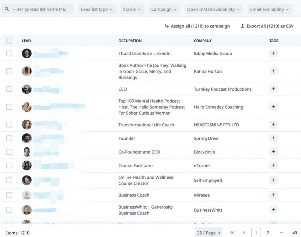 Paste a Sales Navigator search URL into Expandi to import the audience for review