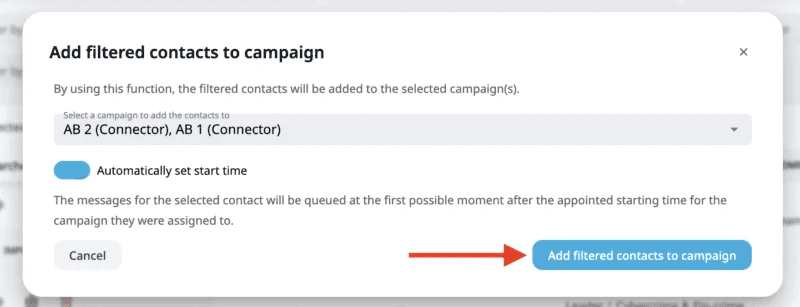 Adding filtered contacts to a campaign in Expandi