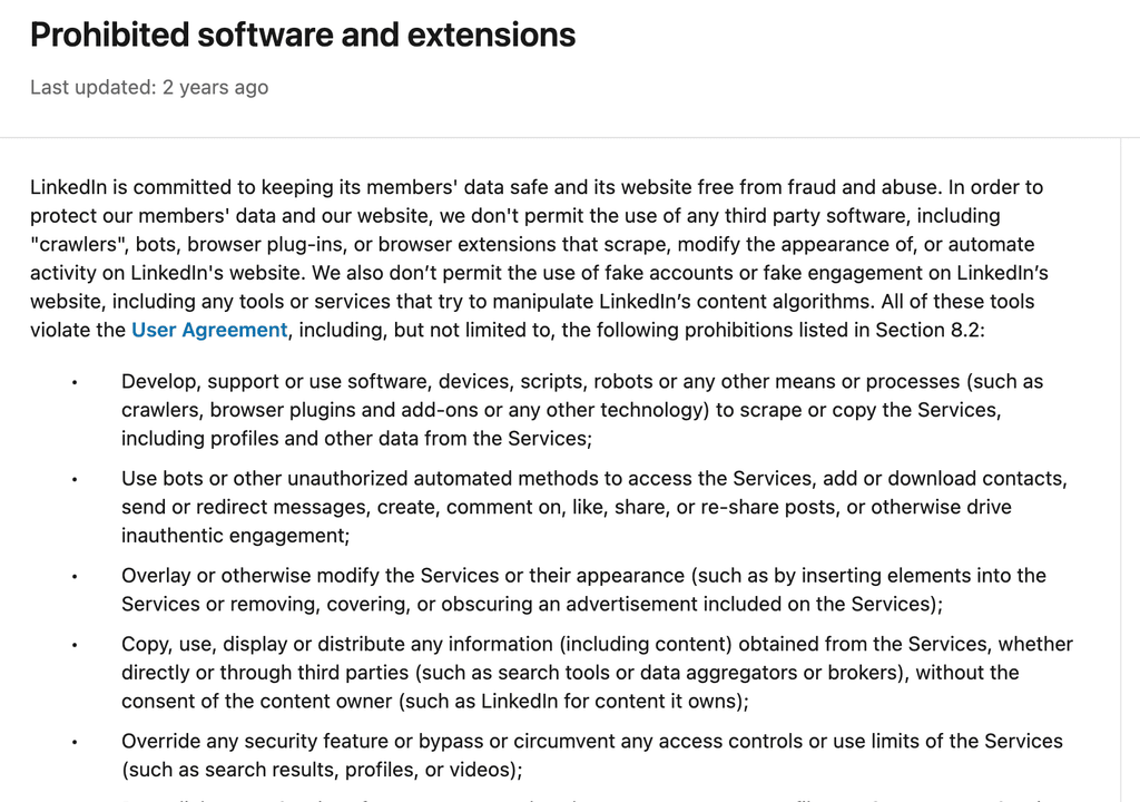 linkedin prohibited software and extensions