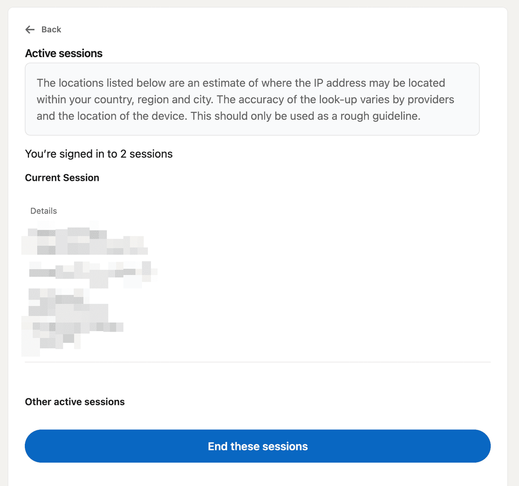 linkedin active sessions