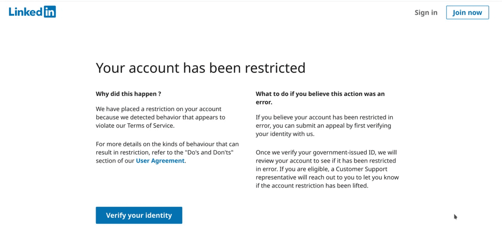 linkedin account restriction