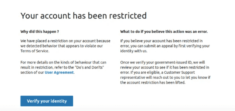 Your account has been restricted