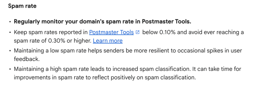 google sender guidelines spam rate