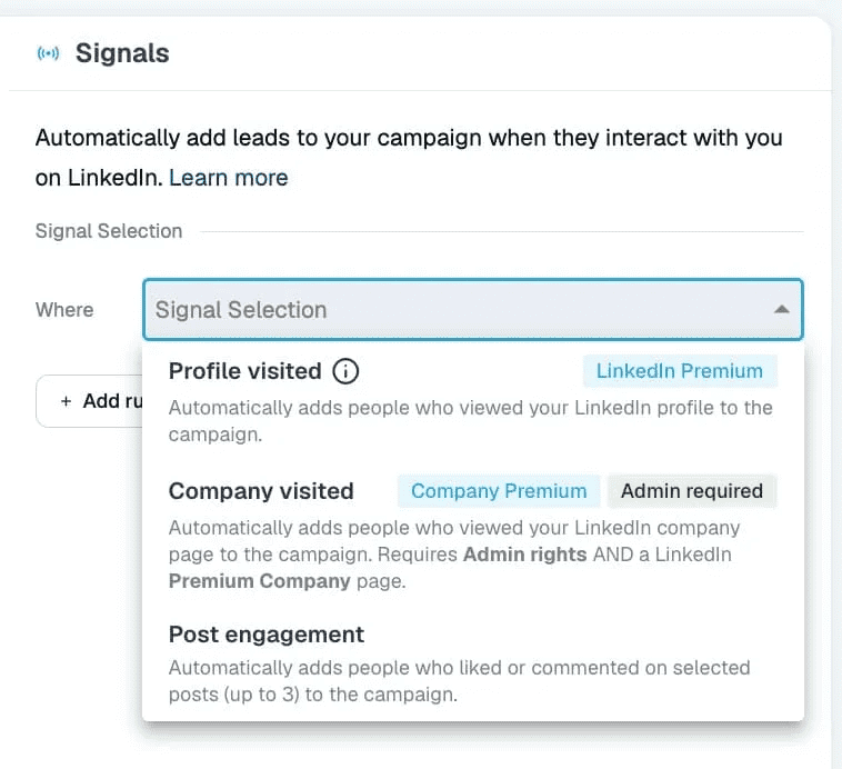 expandi signal selection