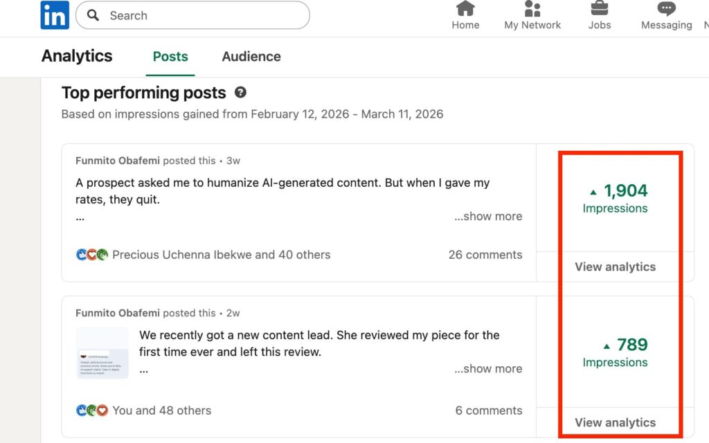 what does an impression mean on linkedin