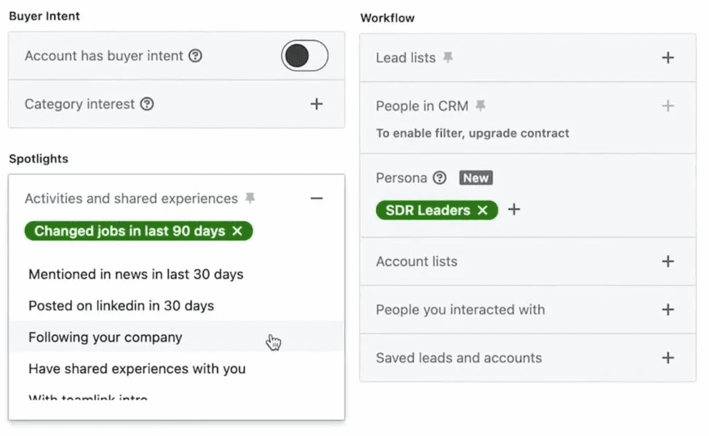 sales navigator targeting filters