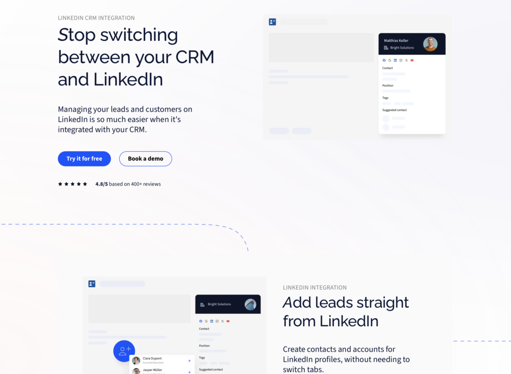 Salesflare offers a native LinkedIn CRM integration
