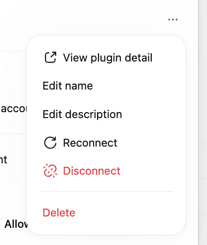 Disconnect or delete the Expandi plugin from the menu in ChatGPT. ChatGPT MCP plugin