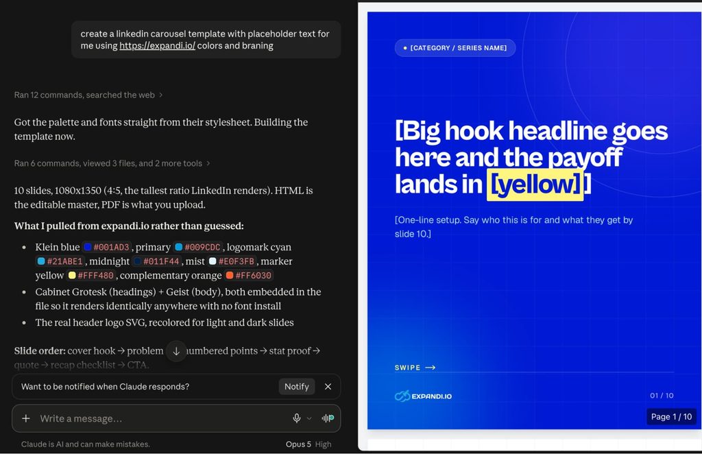 linkedin carousel template example by claude