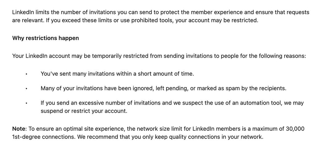 types of restrictions for sending invitations according to linkedin