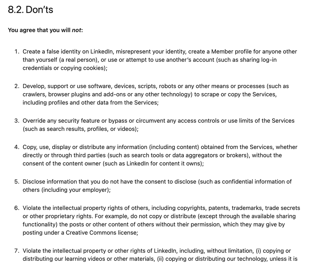 linkedin user agreement on scraping legality