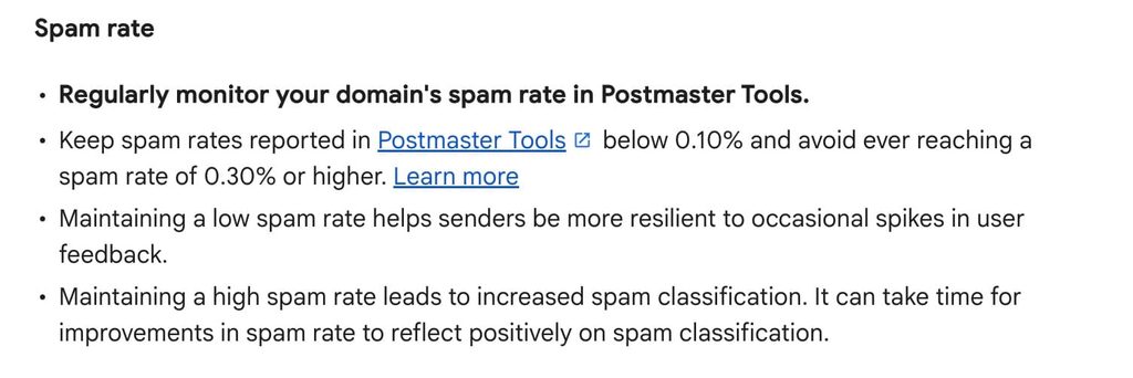 google sender guideline spam rates