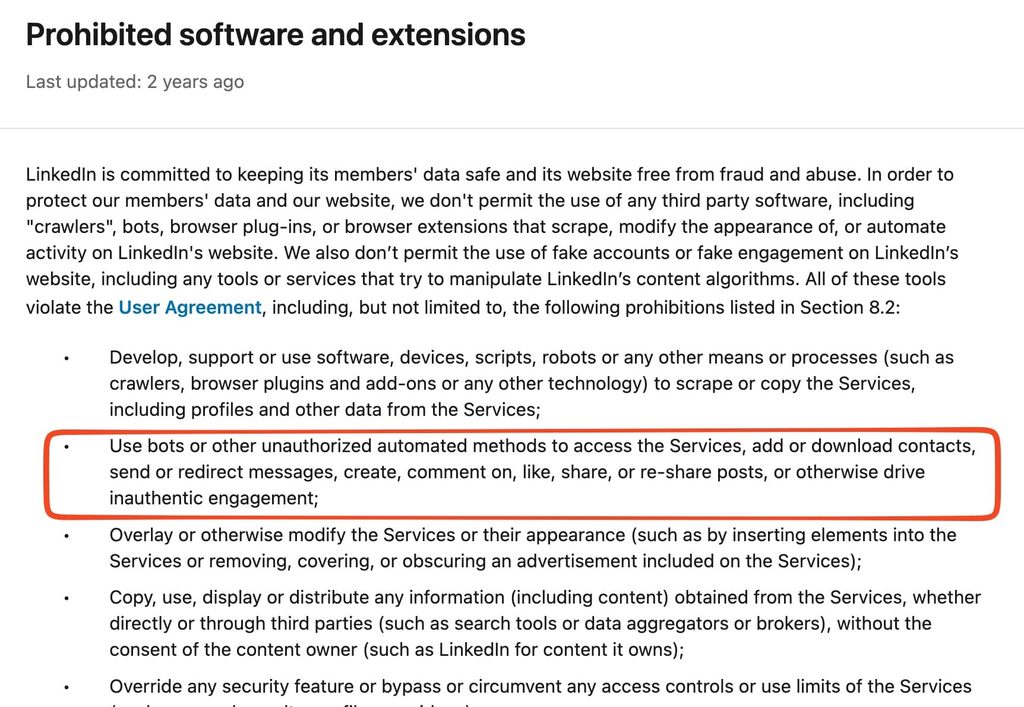 linkedin prohibited software and extensions